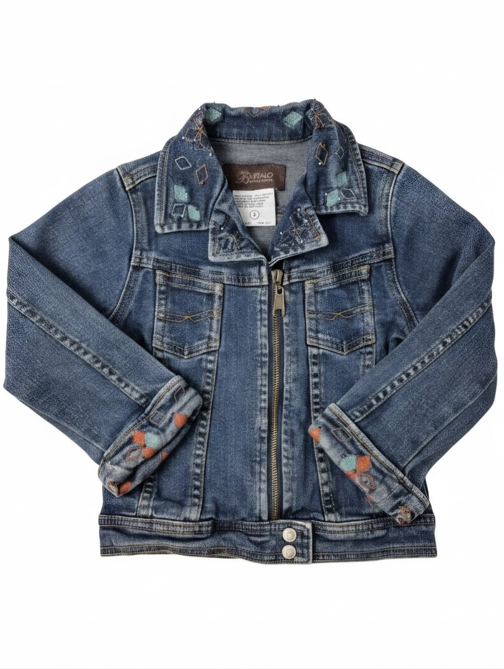 VTG Buffalo David Bitton Tribal Embroidered Beaded Denim Jacket 2T 3T Y2K 90s